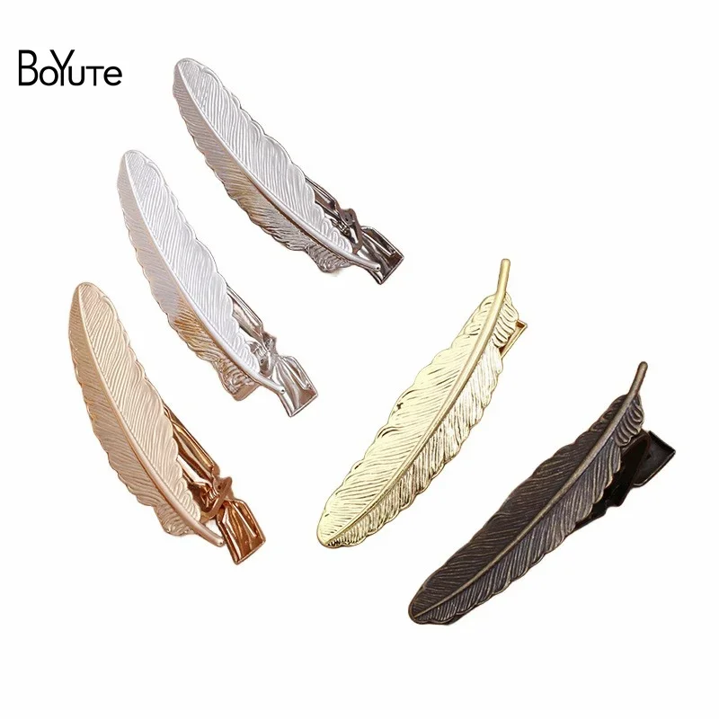 

BoYuTe (10 Pieces/Lot) 12*53MM Fashion Feather Design Men's Tie Clip Metal Brass Tie Clips Jewelry Materials Wholesale