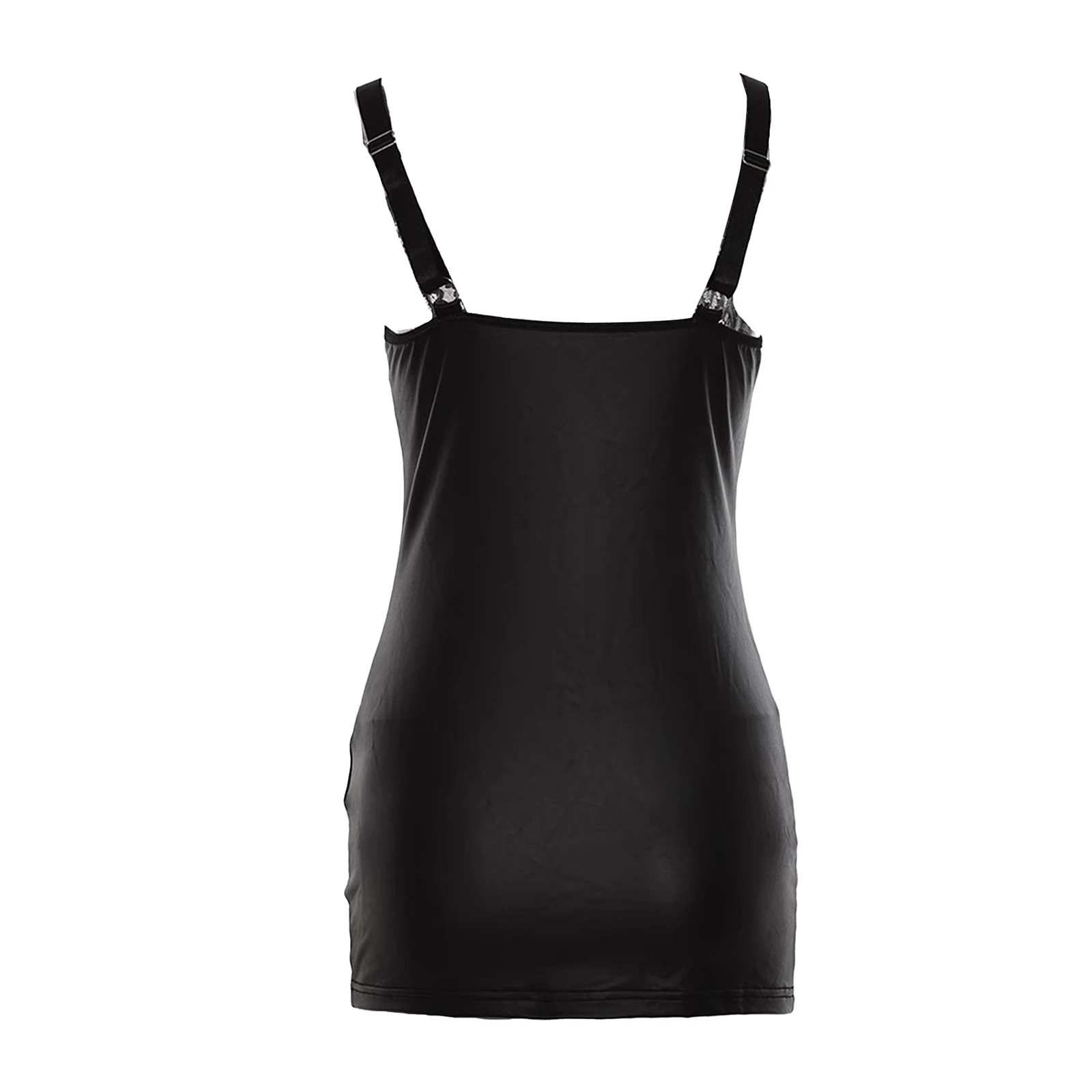 Women's Sexy Party Bodycon Leather Latex Dress Slim Package Hip Mini Dress Deep V Neck Front Zipper Female Clothing with Thongs 4