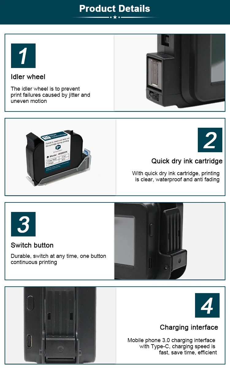 Black PC13Plus Mini Printer 28 Languages 12.7mm Portable Printer QR Bar Code Dat