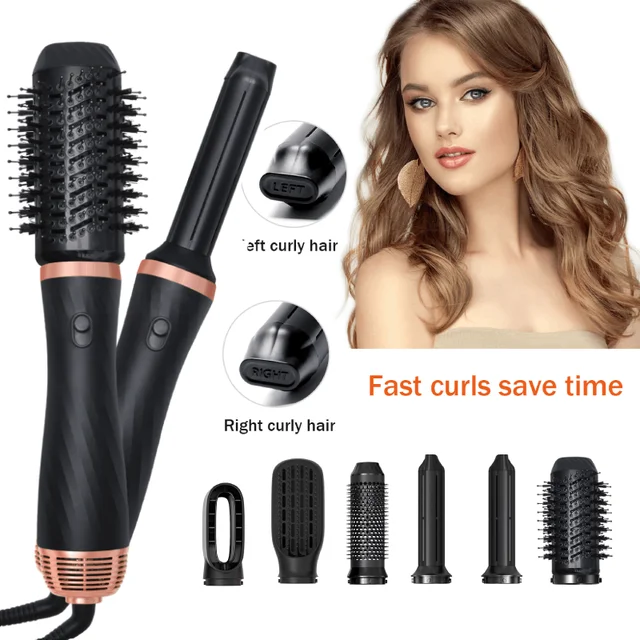 6 In 1 Hair Dryer Brush Electric Hot Air Straightener Multi Hair Styling Blowing Comb Rotating Curling Iron Set Professional