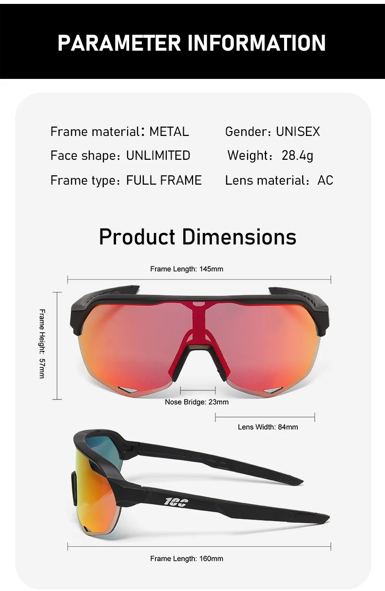 100 neue Outdoor Radfahren Sonnenbrille Männer Straße Fahren Fahrrad Brille Sport Bergsteigen Frauen Fahrrad Radfahren UV400 Brille – Detail 8