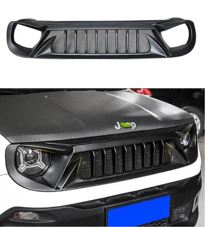 

Real Carbon Fiber ABS Car Front Bumper Racing Grills Grille Around Trim Cover For Jeep Renegade 2016 2017 2018