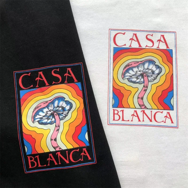 

Mushroom Print Casablanca White T Shirts Cotton Black Oversized Short Sleeve