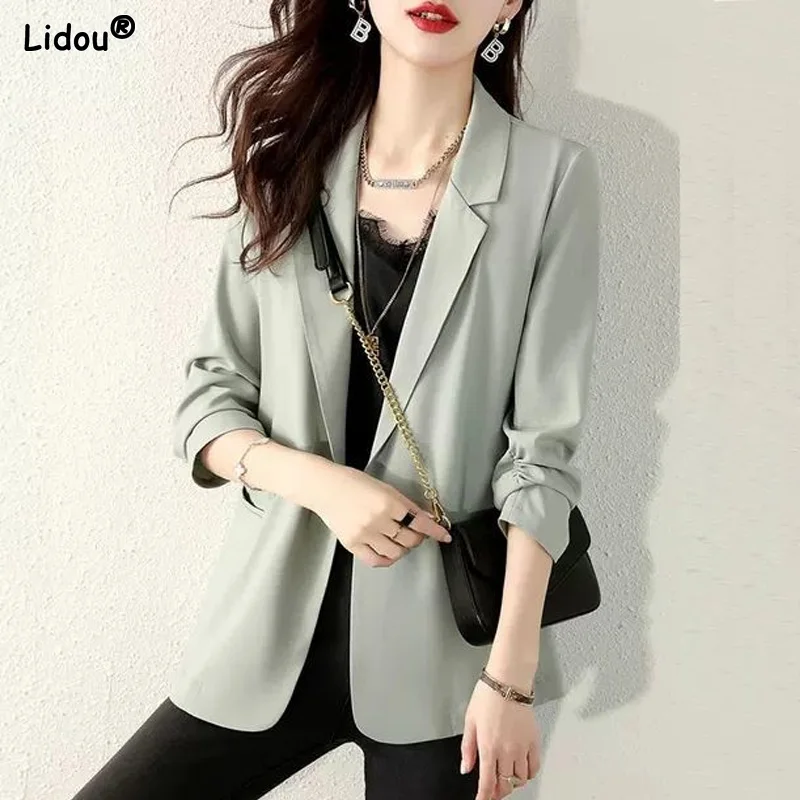 Solid Color Temperament Notched Office Lady Fashion Casual Blazers Loose Women's Clothing Spring Summer Thin Formal Dignified