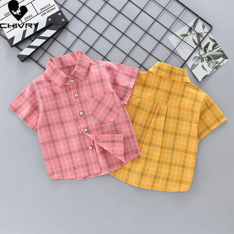 Boys Shirts Summer New Kids Boys Fashion Short Sleeve Lapel Single-breasted Classic Plaid Shirt Tops Children Clothing