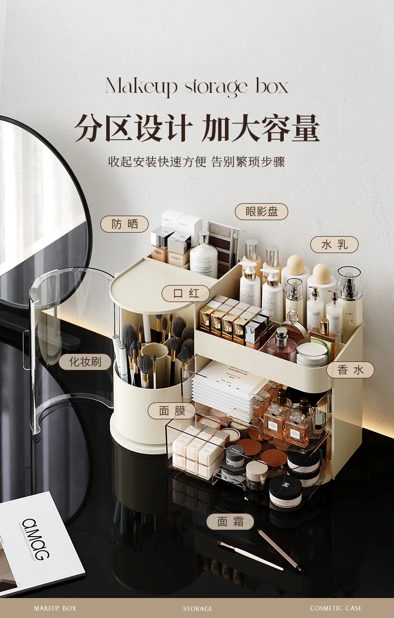 Description Picture 4 of itemNew large capacity desktop dust-proof lipstick skincare popular drawer style storage rack for cosmetics storage box