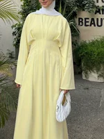 الشرق الأوسط العرقية نمط جديد أنيق رداء مسلم مهرجان حفلة رمضان الأصفر طويلة الأكمام جولة رابطة عنق الخصر أنيقة التنقل مريحة تنفس بلون فستان دون الحجاب 3