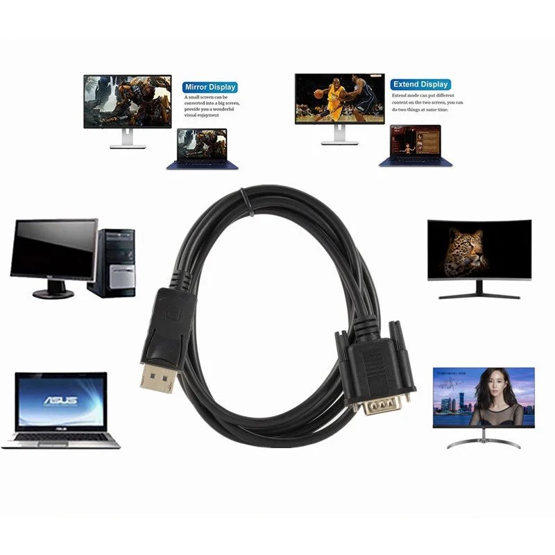 DP to VGA Adapter 1.8m Cable GRWIBEOU DisplayPort Male To VGA Male Video Converter for PC Laptop DP To HD 1080P Project displayport to vga adapter cable