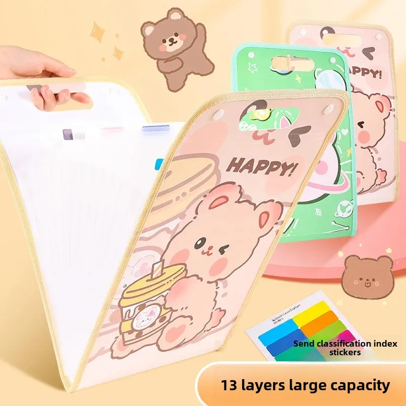 A4 Handheld Accordion File Folder Large Capacity Document Storage Bag Exam Paper Roll Organizer Student Small Student Document H