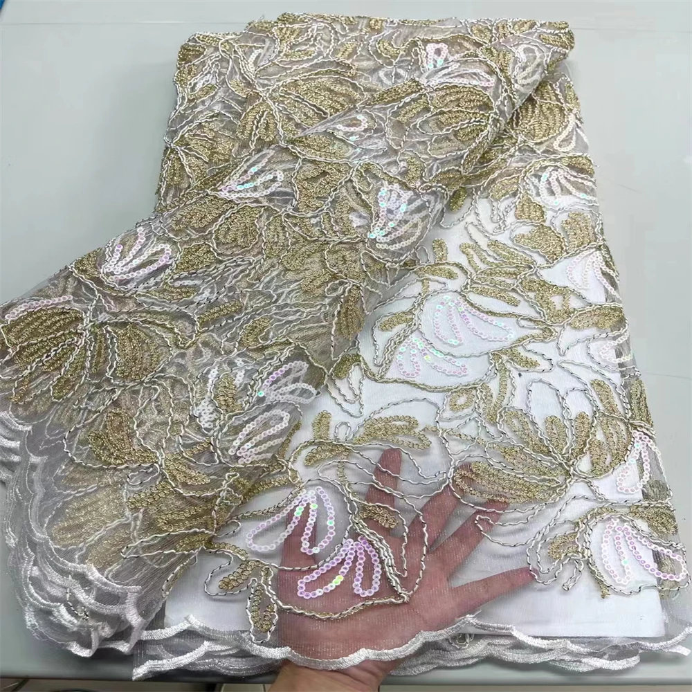 

New Design Sequins Lace Fabric High Quality Nigeria African Tulle Lace Fabric 2023 Embroidery Mesh Lace Fabric For Wedding JY120