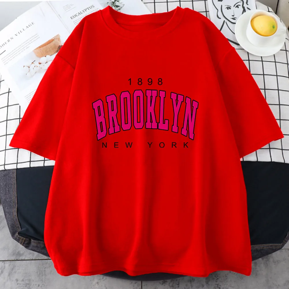 1898 Brooklyn New York T-Shirt Women,100% Cotton Tee Priting Letter,Casual  Oversized Tops,Y2K Clothes,High Quality Female Tshirt