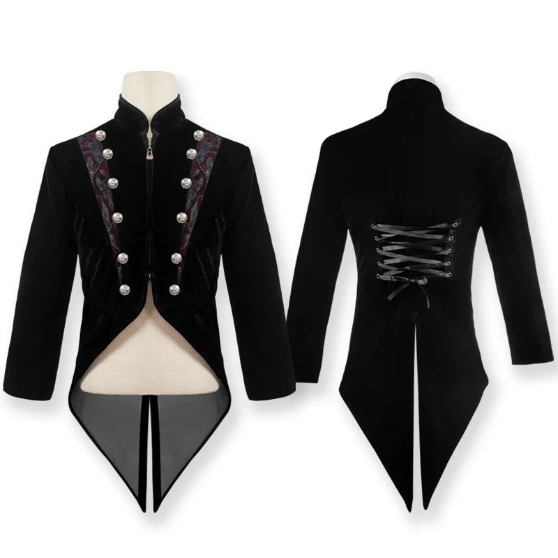 

Medieval cosplay costume Men corduroy steampunk jacket coat embroidery gentlman tailcoat tails winter jacket gothic