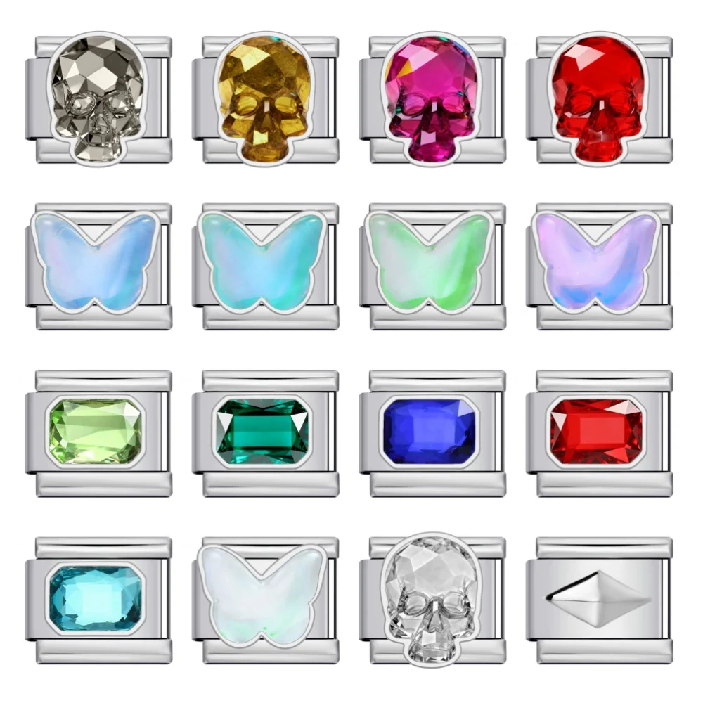 Mode Bunte Y2K Schädel Schmetterling Quadrat Bild Italienischen Link Fit 9mm Edelstahl Schmuck Machen Charms Armbänder DIY Geschenke – Detail 1