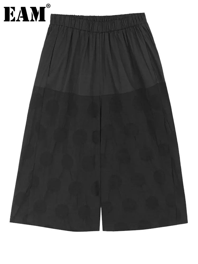 

[EAM] High Elastic Waist Black Dot Printed Long Wide Leg Pants New Trousers Women Fashion Tide Spring Autumn 2024 1DH5195