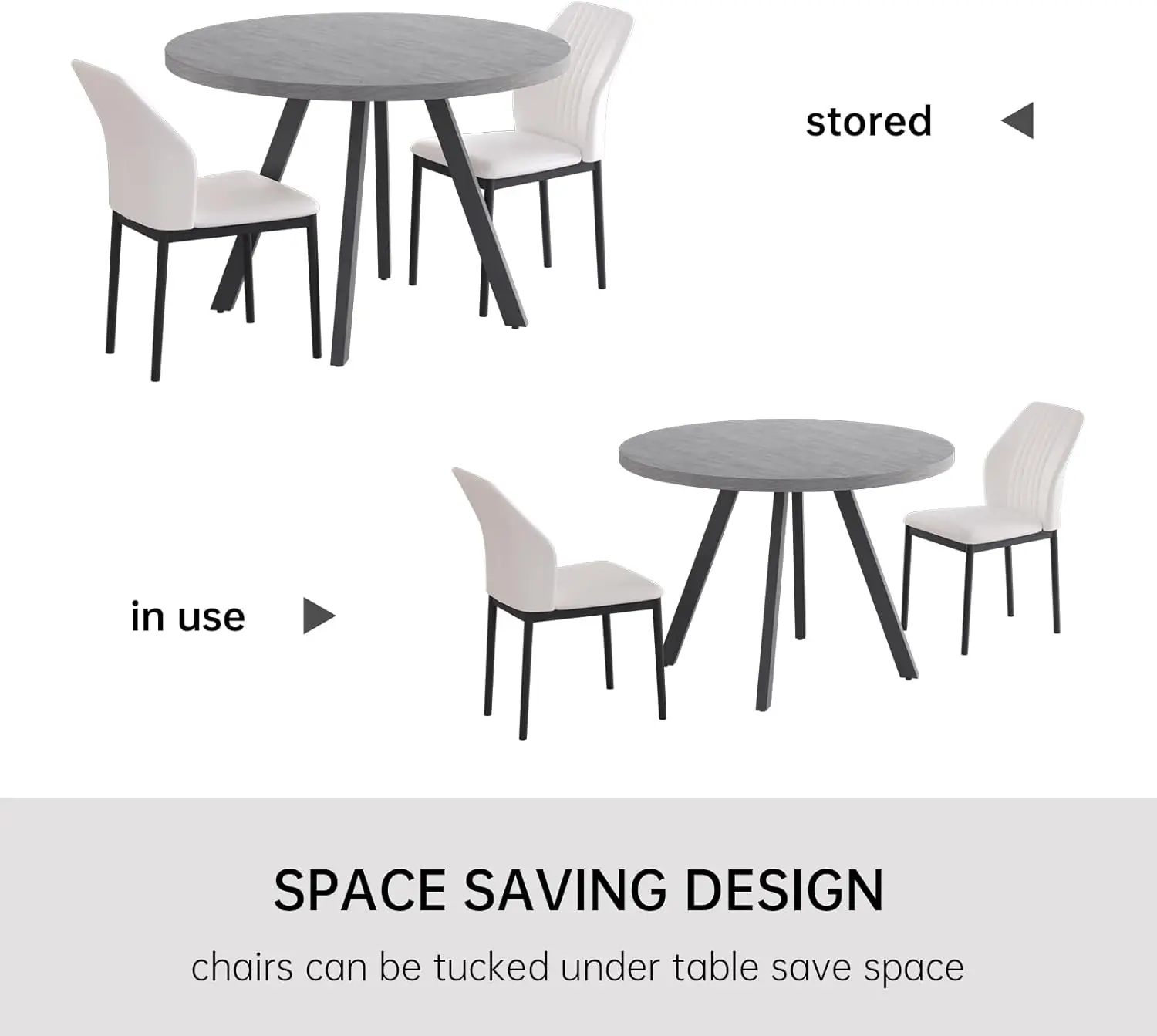 34.6'' Round Dining Table and Chairs for 2, Space Saving Modern Casual Coffee Table Set for Apartment Kitchen Dining Room
