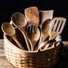Set de utensilios de cocina de madera de teca: 4 a 9 piezas con soporte | Emoape