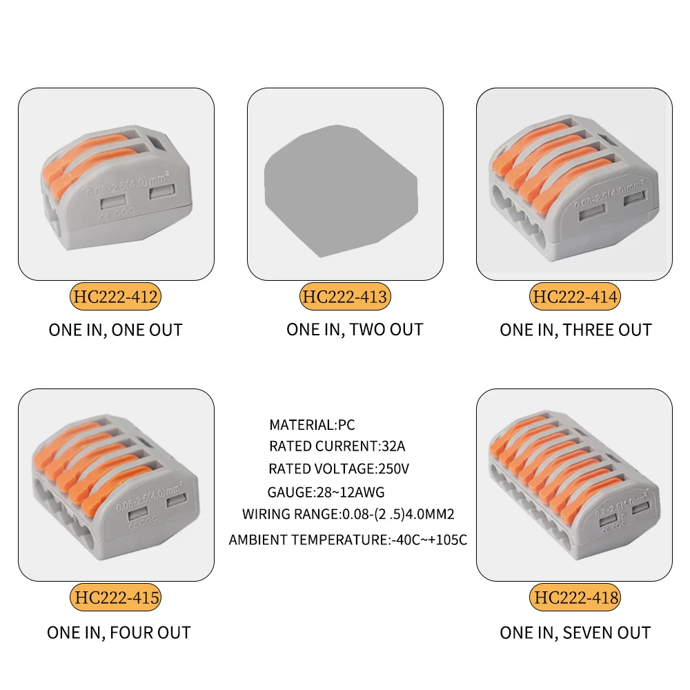 Mini Fast Wiring Cable Connector HC222-412 413 414 415 418Type Universal terminal block plug-in Electrical Fast wire separator wire connectors