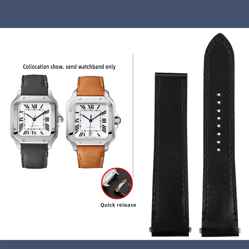 thumbnail image 1 of Reloj de cuero de liberación rápida de 21 mm con accesorios para pulsera de reloj con hebilla flotante Caitier Santos WSSA0009 WSSA0018, 1 of 5