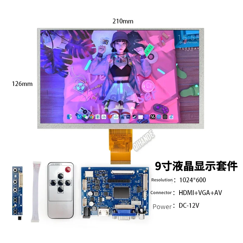 Ips Lcd Screen Display Panel com Audio Driver Board Kit Industrial Manufacturing Car Polegada Resolução 1024×600 50pins hd