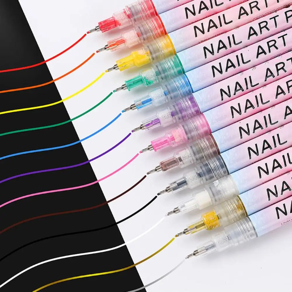 12Pcs/Set Colourful Waterproof Nail Art Graffiti Pen DIY 3D Nail Art Drawing Pen Abstract Line Manicure Tool Painting Liner