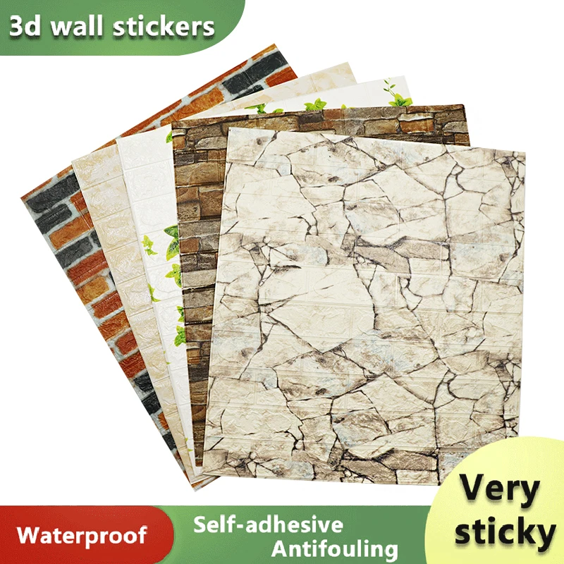 

70cmx77cm Brick Texture 3D Wall Stickers Self-Adhesive Waterproof Panel Thickened Soundproof Wallpaper Bathroom Home Decoration