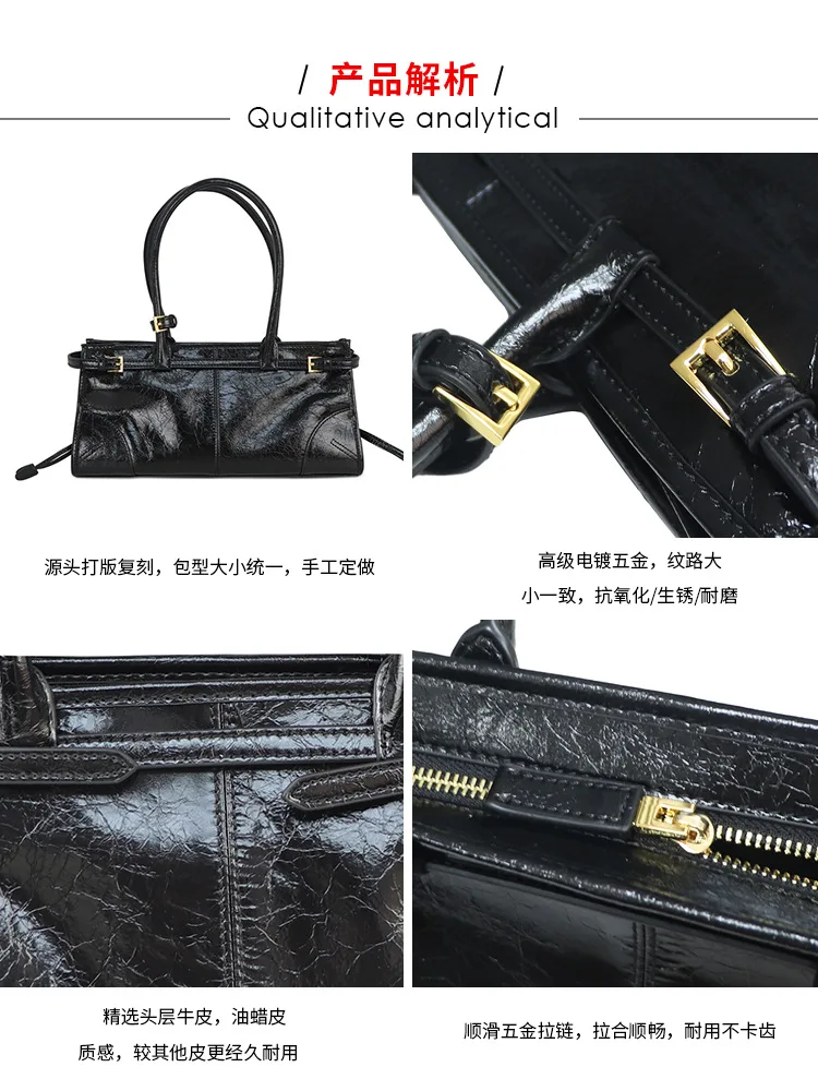 23 New Soft Lux Retro Motorcycle First Layer Oil Wax Leather Women Bag