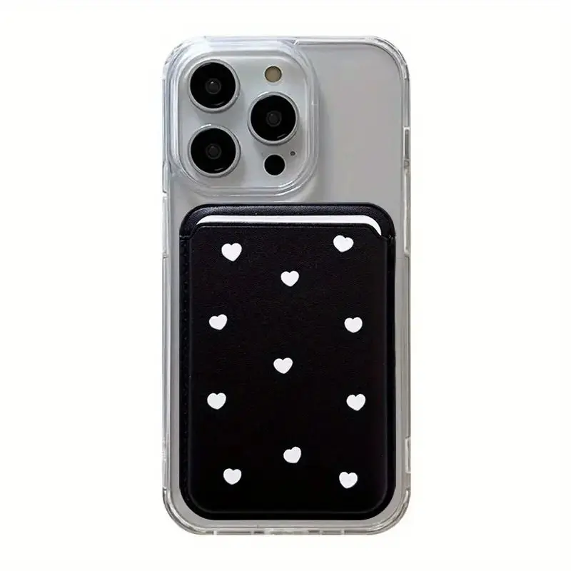 White Polka Dot Heart Magnetic Card Holder Wallet Cover