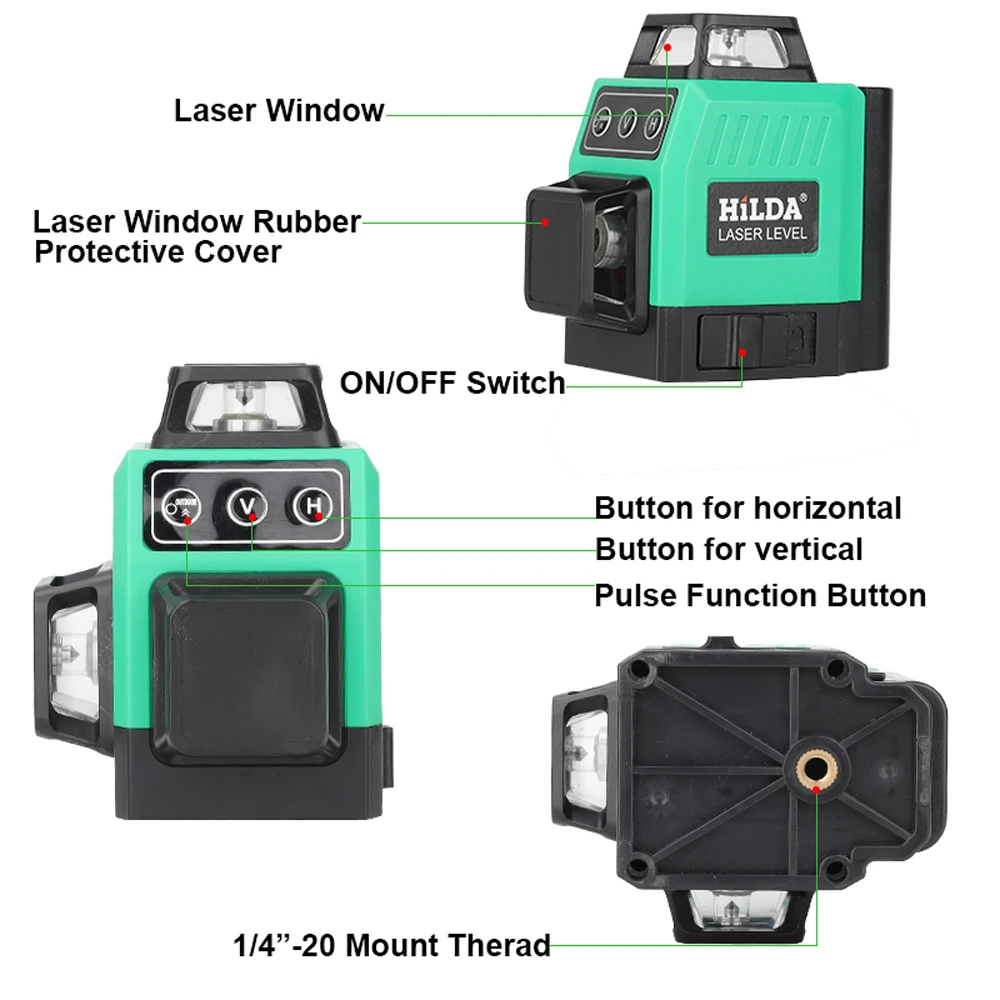 Niveau Laser Vert 12 Lignes – Kit Complet Avec Batteries, Télécommande Et Boîte