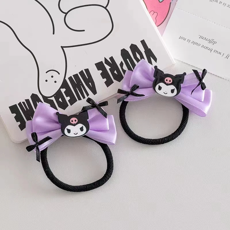 

New Kawaii Cartoon Kuromi Ribbon Hair Bands Headband Hair Tie High Stretch Double Ponytail Headpiece for Girls Birthday Gifts