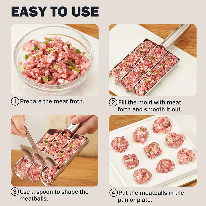 Meatball Scoop Maker LMETJMA Stainless Steel Meatball Maker Kitchen Triple Fishball Shrimp Ball Tool JT246
