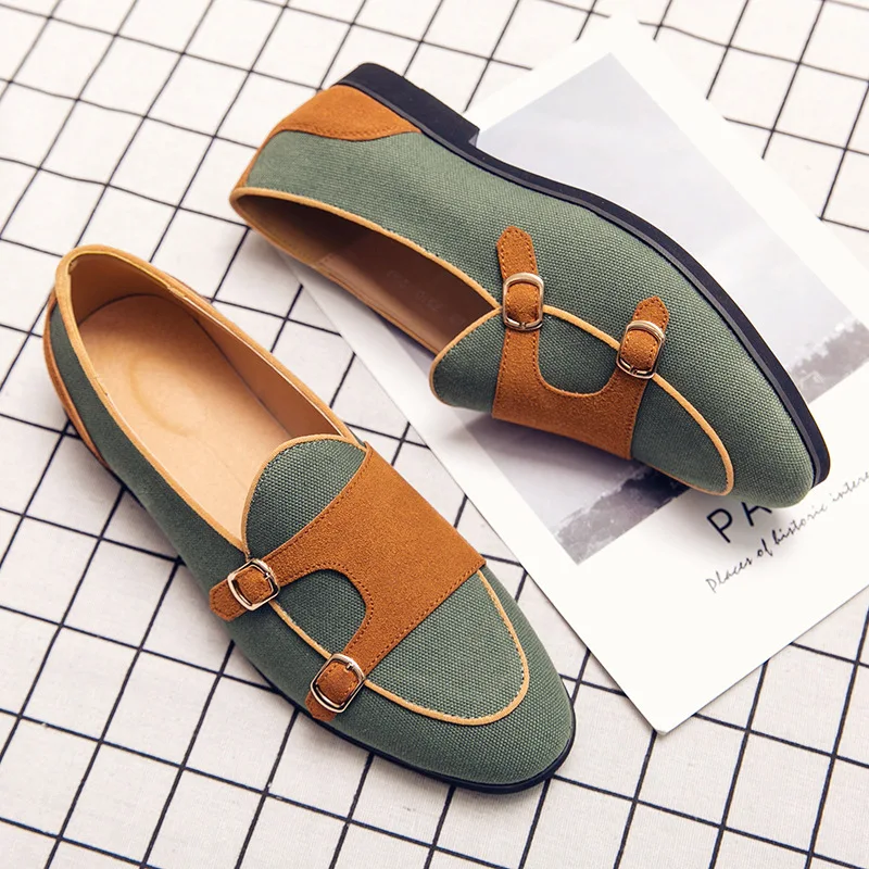 

Canvas Leather Shoes Men Casual Luxury Brand Handmade Penny Loafers Men Slip on Flats Driving Dress Shoes White Green