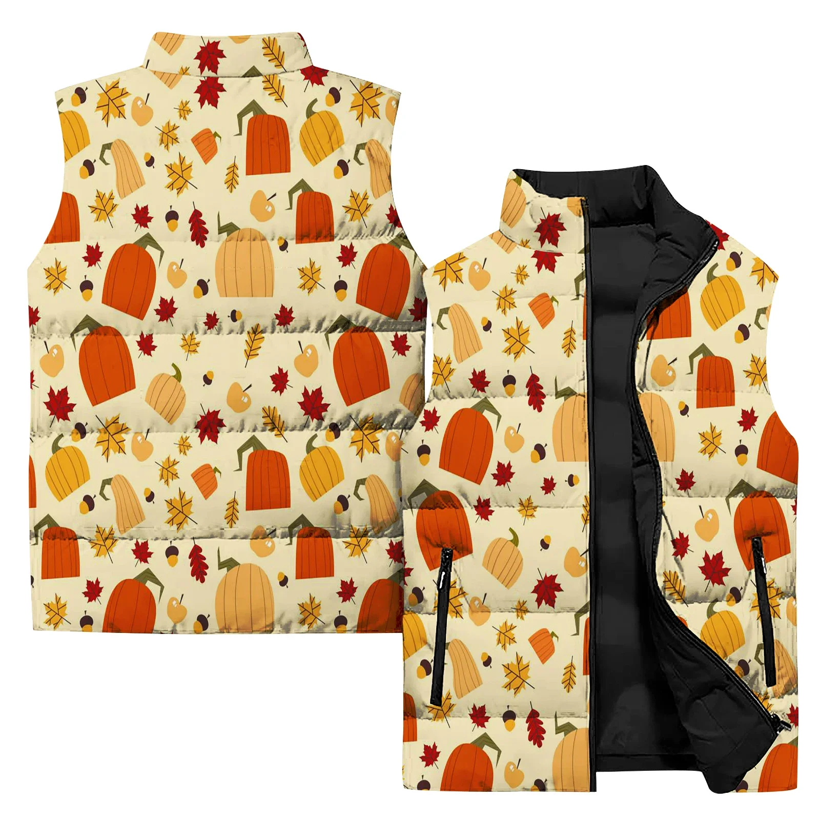 thumbnail image 1 of Chaleco acolchado de otoño para hombre con estampado 3D de Maple Leaf, chaquetas de plumas asequibles para el Día de Acción de Gracias, duraderas para hombre 2024, 1 of 5