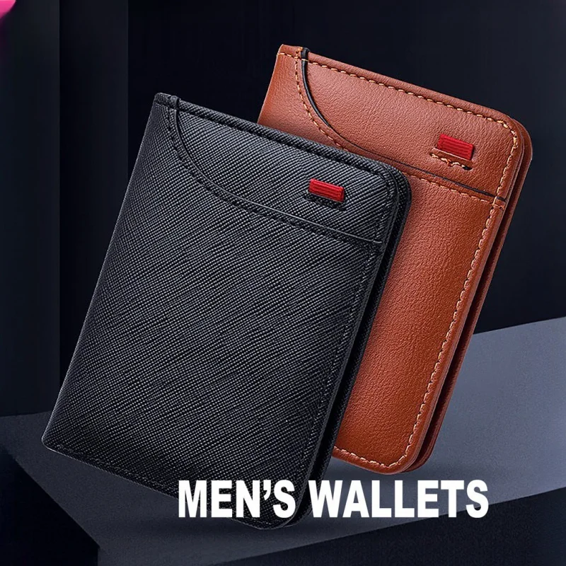 Men's Slim Bifold Wallet - Sleek Design with Vertical ID Window and Multi-Card Capacity