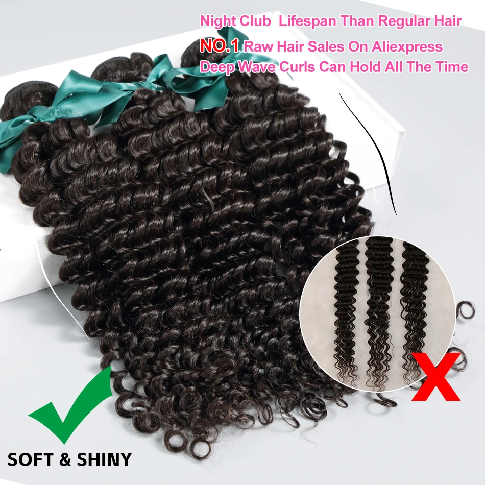 Deep Wave Human Hair Bundles Brazilian Remy Curly Hair Weave Natural Double Drawn Extensions For Women 30 32 40 Inch human hair bundles