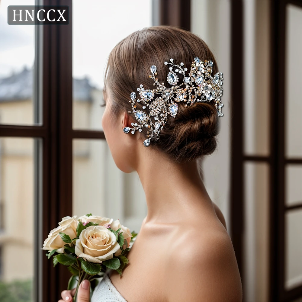 HNCCX Bridal Headband Wedding Forehead Crown Rhinestone Hair Accessories Alloy Flower Headpiece Pearl Headwear For Women CP453