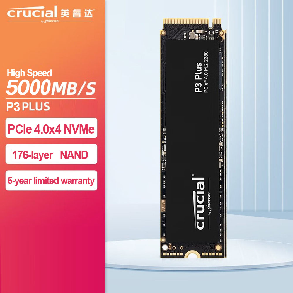 Crucial P3 Plus 500GB 1TB 2TB 4TB PCIe 4.0X4 3D NAND NVMe M.2 2280 SSD, Up to 5000MB/s,Original and New