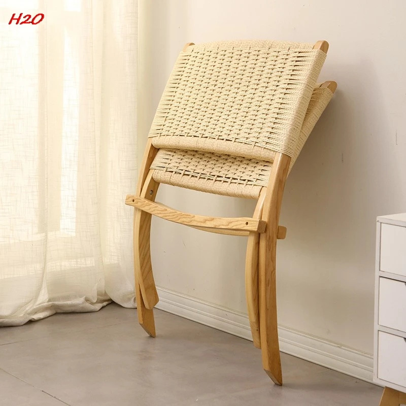 Scandinavian Ash Wood Beach Chair Solid Wood Rope Chair Saddle Leather Net Red Folding Balcony Outdoor Leisure Rope