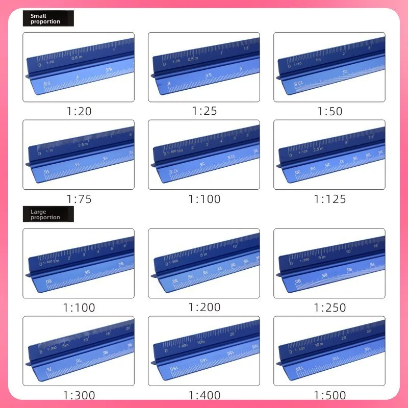 새로운 15cm 알루미늄 삼각형 스케일 눈금자 금속 알루미늄 1:20 - 1:125 합금 금속 스케일 제도 도구 사무실 학교 용품