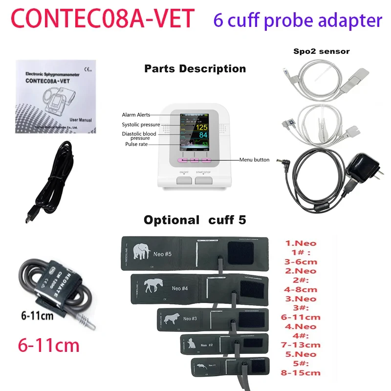 CONTEC08A Vet use Electronic Sphygmomanometer Digital Blood Pressure Veterinary Vet Use Monitor Pets Dog Cat Horse etc blood pressure monitor blood pressure meter