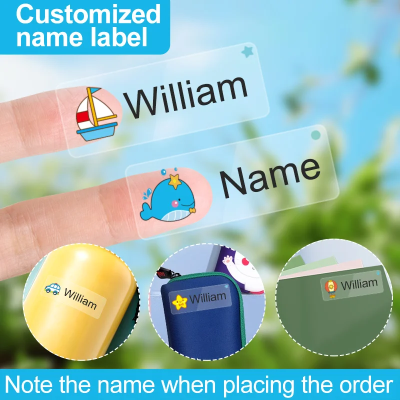 Name Stickers Decorative Stickers Animal Name Stickers Waterproof Transparent Hebrew Multilingual Personalized First Name Tags Kids Stationery