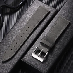 Vintage Retro Genuine Leather Quick Release Watchband - Crazy Horse Watch Bracelet Accessories - 22mm (Grey)
