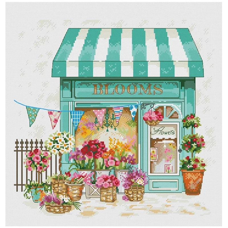 

The Blooming Flower Shop Patterns Counted Cross Stitch DIY 11CT 14CT 16CT 18CT DIY Cross Stitch Kits Embroidery Needlework Sets