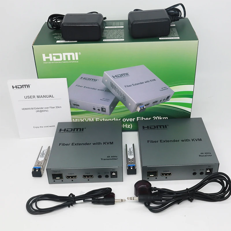 Оптоволоконный удлинитель 4K 60 Гц 20 км HDMI KVM от LC оптоволоконного кабеля HDMI оптоволоконный USB KVM удлинитель видео аудио передатчик с выходом (art.: 3920c692cd403) - 3920c692cd403