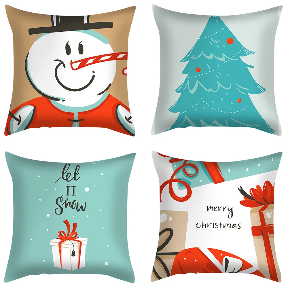 

Christmas Decorating Pillow Covers 18x18 inches Set of 4 for Home Decor Christmas Cartoon Snowman Throw Pillow Cushion Cases