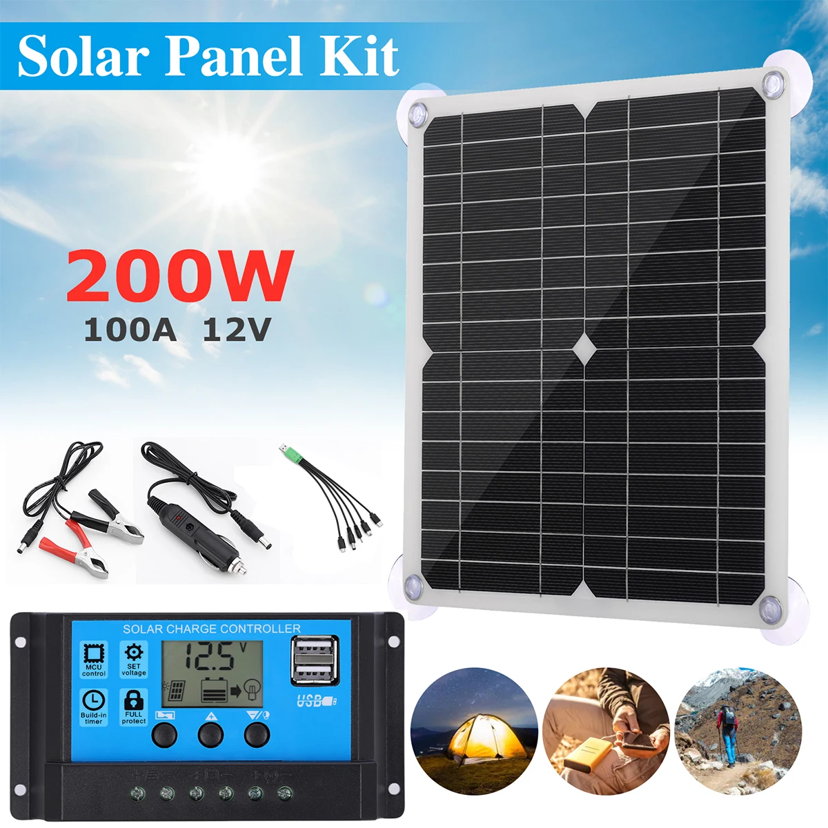 12VCarBatterySolarPanelKitSolarChargerPortableFlexibleSun