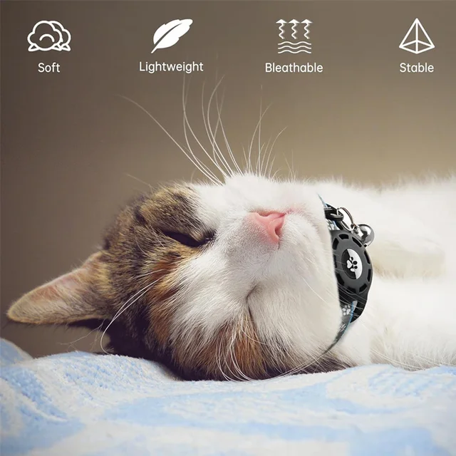 AirTag Cat Collar with Bells, Safety Buckle Cats Collar with Airtag Holder, Anti-Lost Cat Collars for Girl Boy Cats Kitty Puppy 4