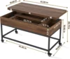 Lift Top Coffee Table, 3in1 Folding Rolling Coffee Table with Storage Drawer Push Opening, Metal Frame Wood Coffee Table 3