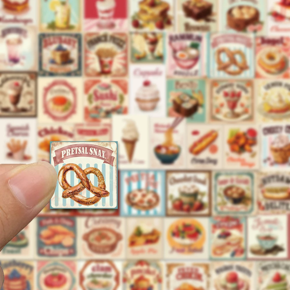 50개의 빈티지 음식 스티커, 여행 가방, 선물 상자, 핸드북, 다이어리, 방수 스티커 등의 장식에 적합합니다.