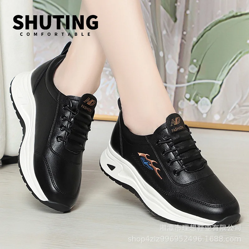 Women's Breathable Sports Shoes Outdoor Walking Flats Spring Comfortable Anti-slip Soft Leather Soft Bottom Casual Sneaker