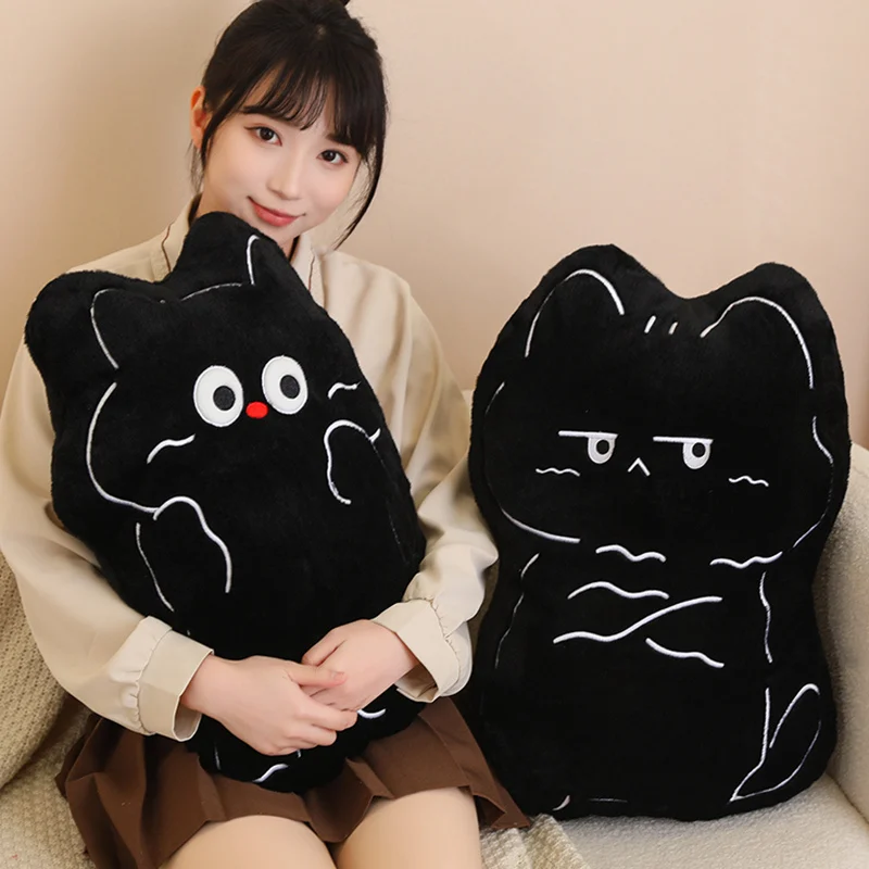 New Lovely Creative Black Line Cats Throw Pillow Soft Stuffed Animals Kawaii Room Decor Sofa Chair Cushion for Girls Xmas Gifts black cats paws card holder women men business lanyard badge card case women card cover student lanyard id name card holder bags